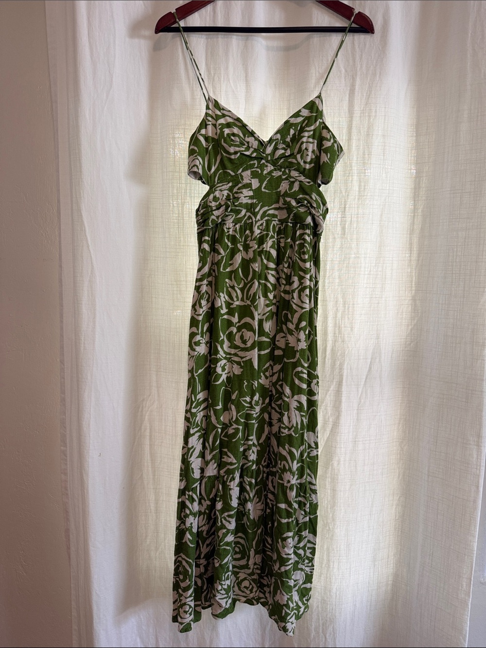 Zara Olive Green Floral Spaghetti-Strap Maxi Dress